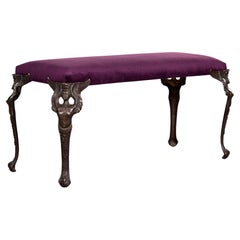 Art Deco Bench with Cast Bronze Figural Legs and New Velvet Upholstery