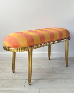 Art Deco Bench with Fluted Gold Frame in the Style of Jules Leleu
