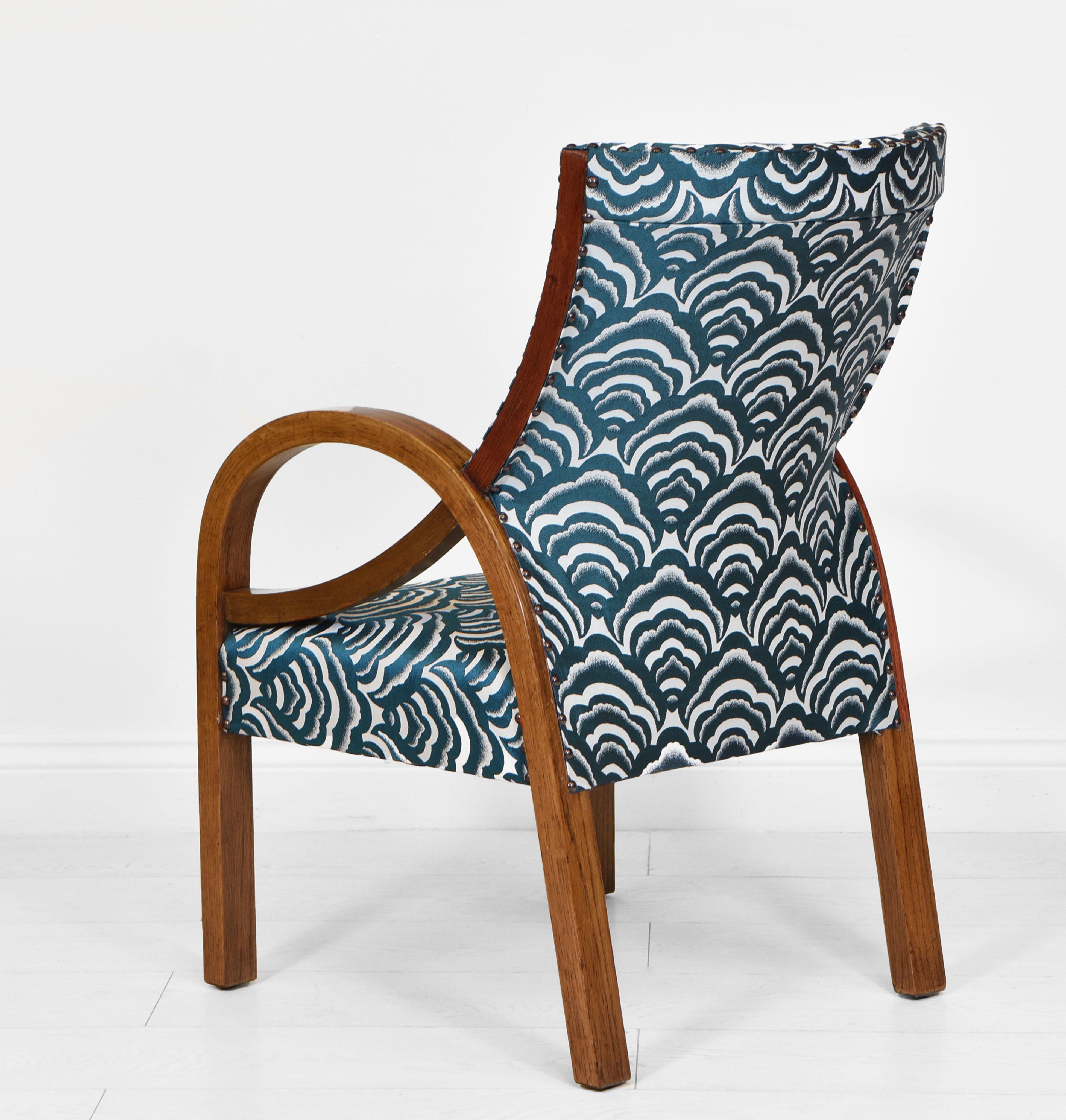Art Deco Bent Oak Small Armchair Upholstered in a Teal Cloud Form Fabric In Good Condition For Sale In Norwich, GB