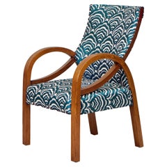 Art Deco Bent Oak Small Armchair Upholstered in a Teal Cloud Form Fabric