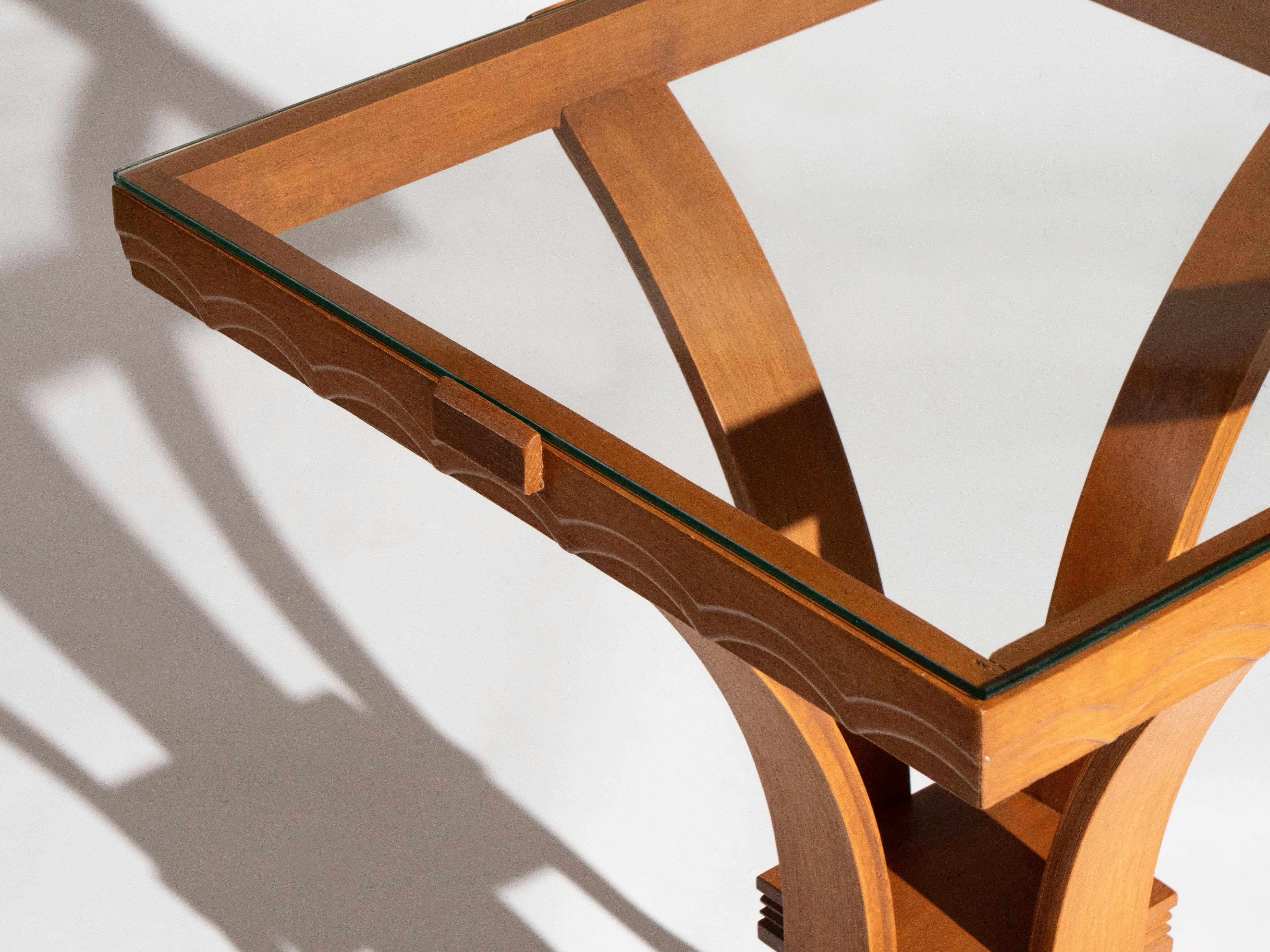 Art Deco Bentwood Glass Top Side Table, 1940's im Angebot 4