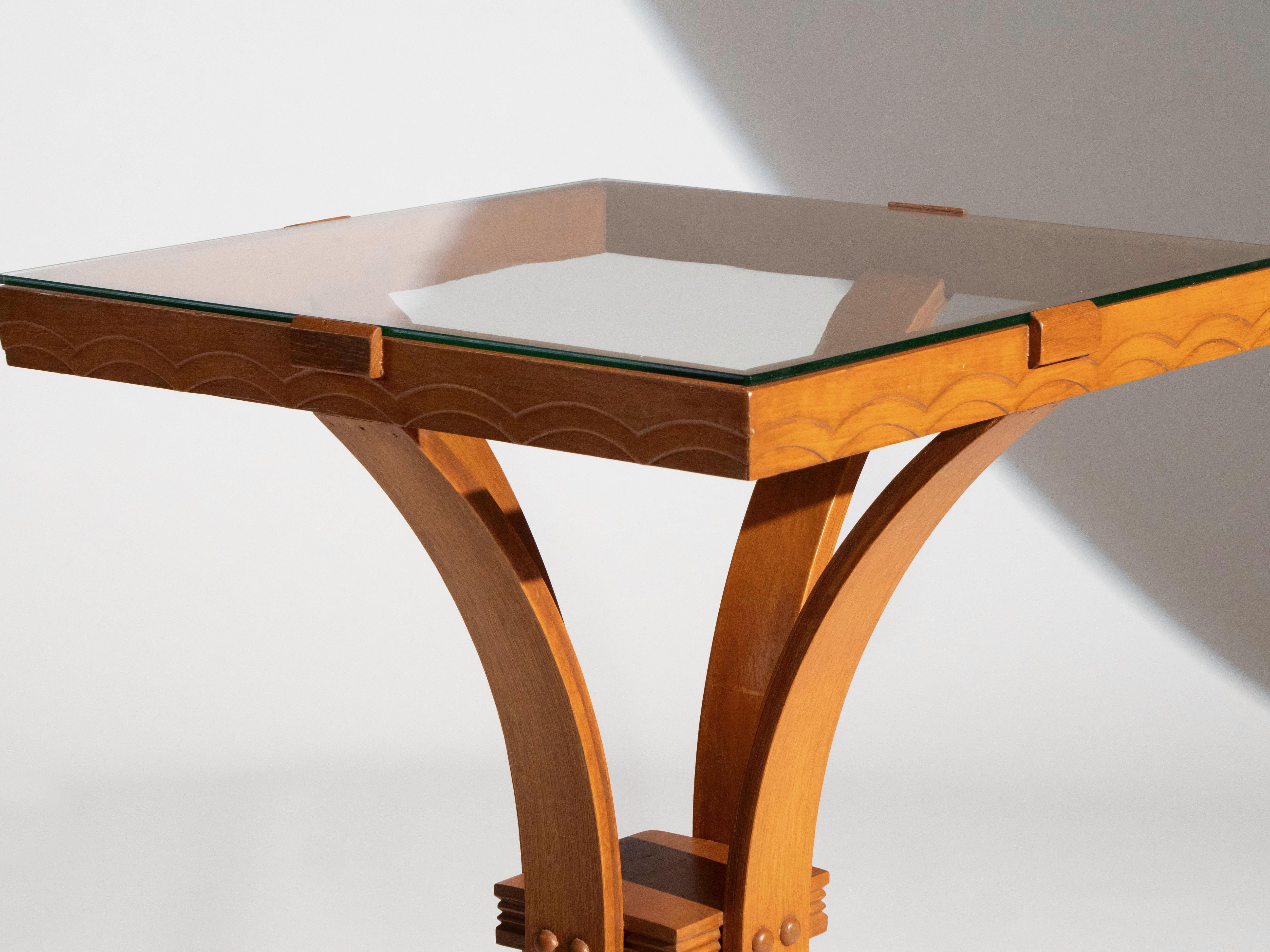Art Deco Bentwood Glass Top Side Table, 1940's (Unbekannt) im Angebot