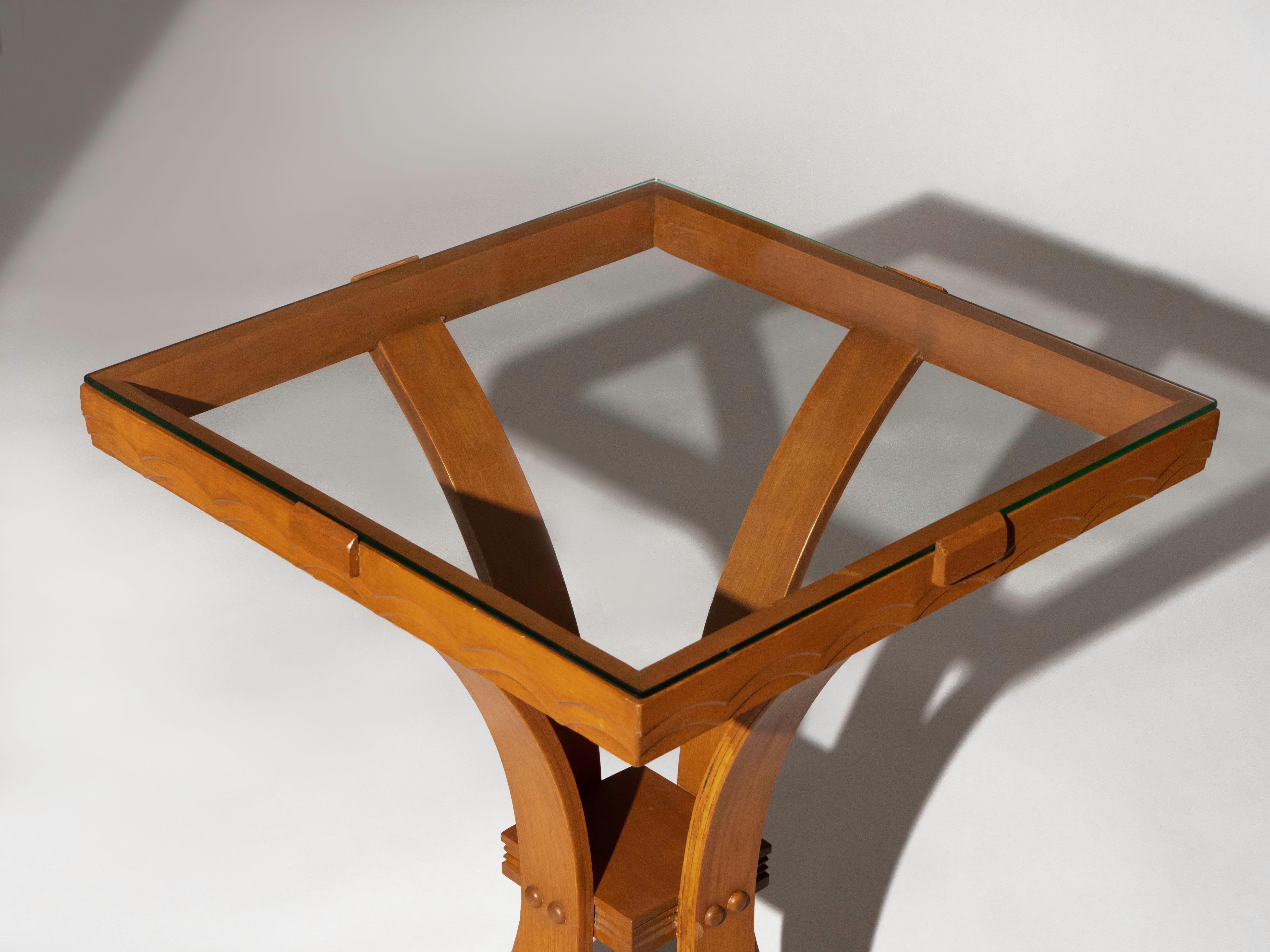Art Deco Bentwood Glass Top Side Table, 1940's im Zustand „Gut“ im Angebot in Los Angeles, CA