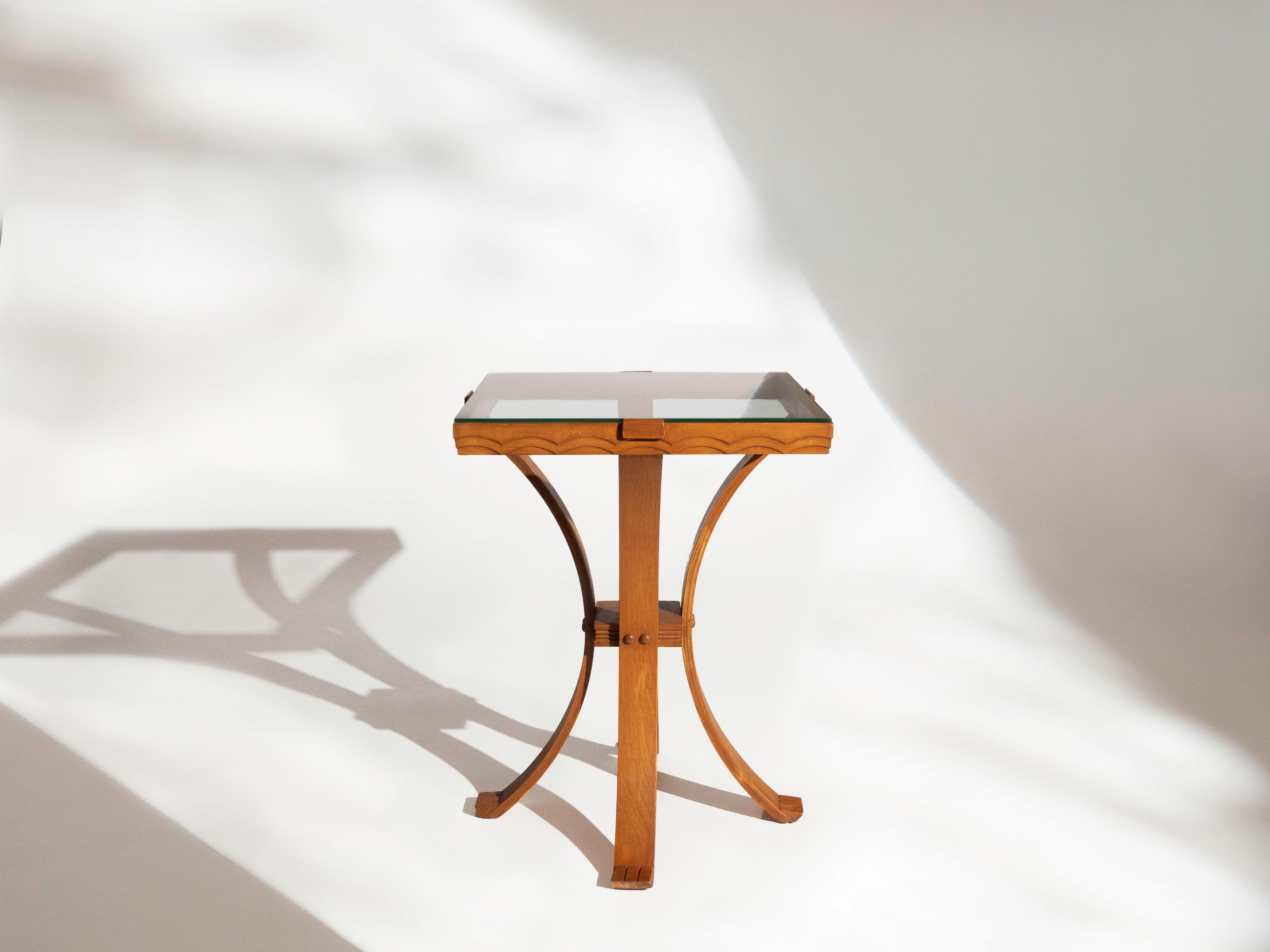 Art Deco Bentwood Glass Top Side Table, 1940's im Angebot 1