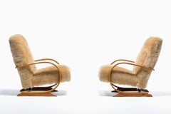 Sillas de salón Art Decó de madera curvada en piel de oveja palomino dorada nueva c. 1930