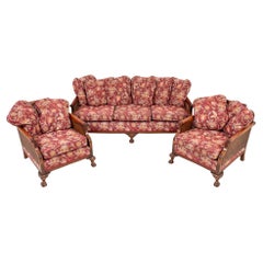 Art Deco Bergere Suite Club Chair Settee Mahogany 1920