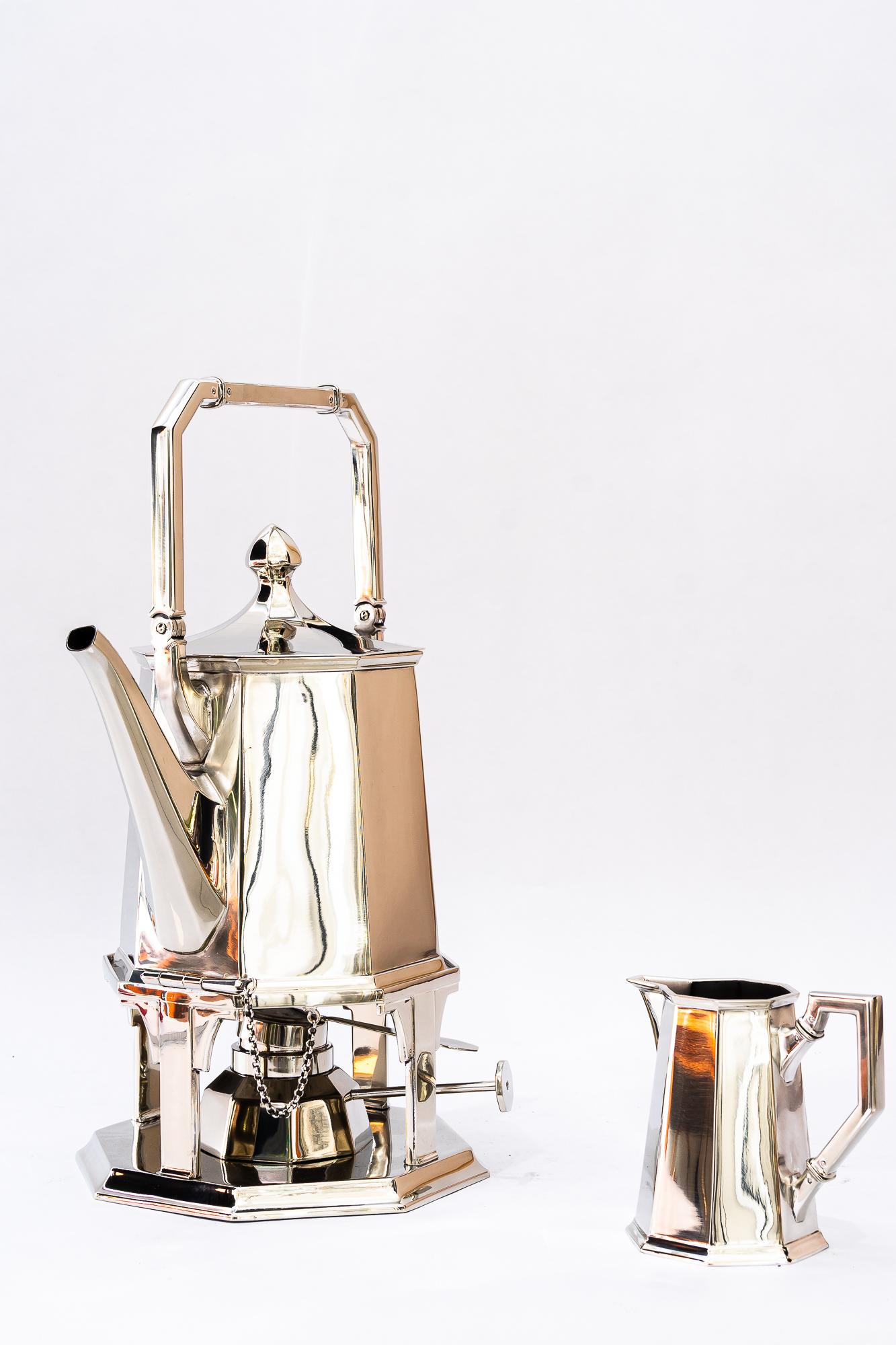Austrian Art Deco Berndorf ( marked ) Alpaca water boiler set vienna around 1920s For Sale