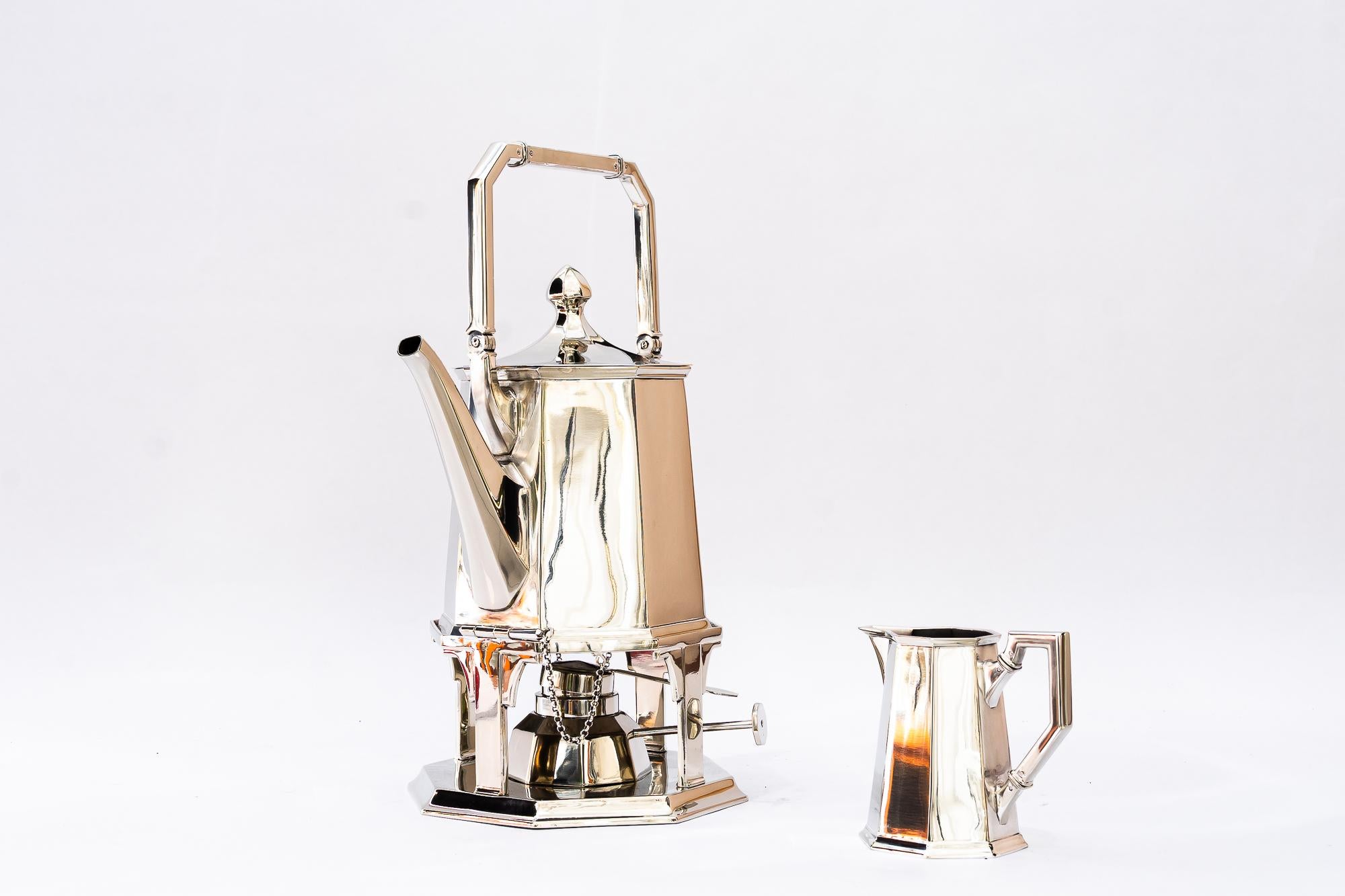 Polished Art Deco Berndorf ( marked ) Alpaca water boiler set vienna around 1920s For Sale