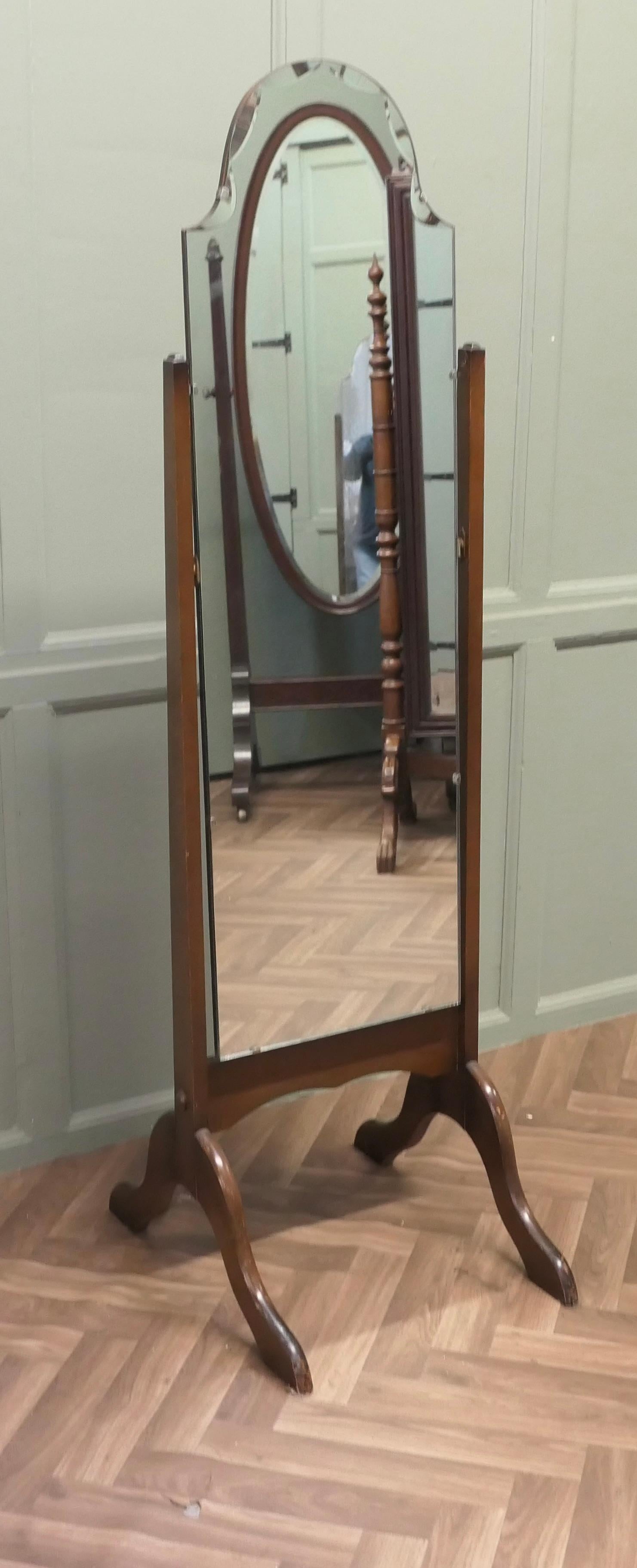 Adam Style Art Deco Bevelled Top Cheval Mirror  The Mirror has an Arch shaped top For Sale