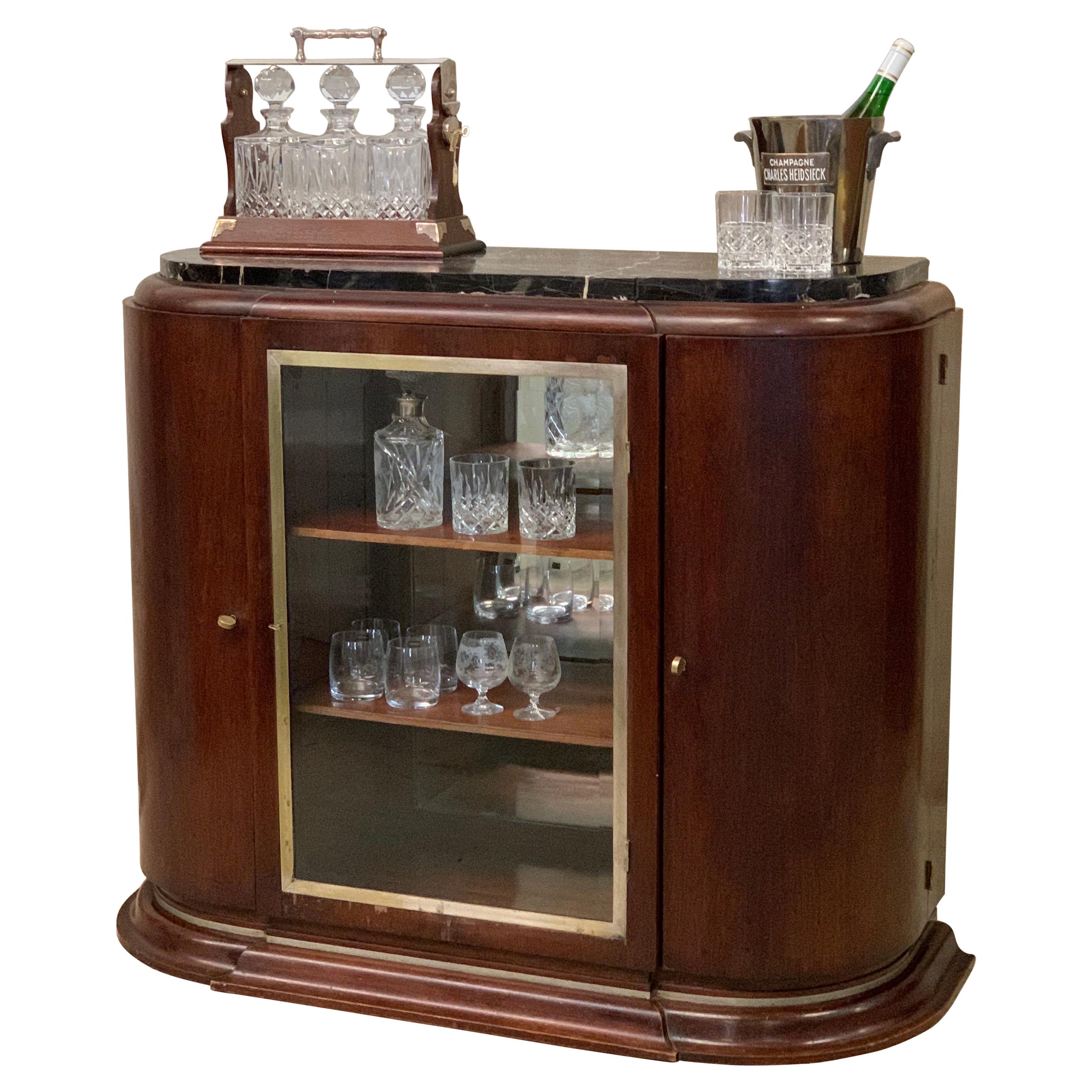 Art Deco Beverage Cabinet, Portoro Marble Top, Liquor Cabinet, 1920, Dry Bar