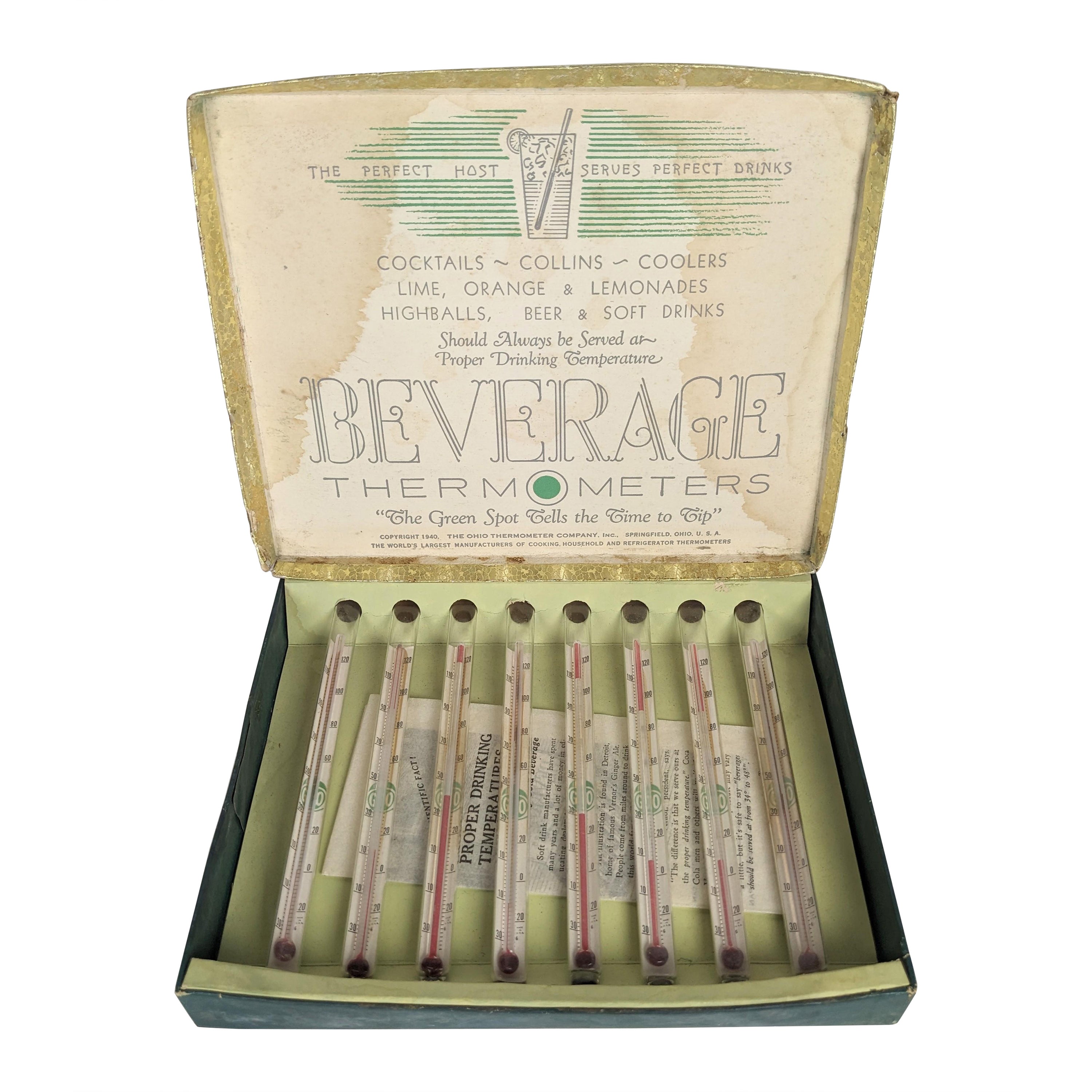 Art Deco Beverage Novelty Thermometer Getränkehalter mit Trinkgläsern im Angebot