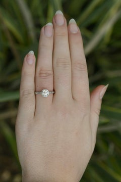 Art Deco Bezel Set Platinum 1.45 Carat Old Mine Cut Diamond Engagement Ring