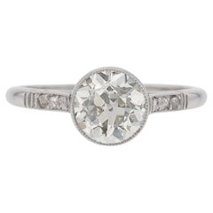 Art Deco Bezel Set Platinum 1.45 Carat Old Mine Cut Diamond Engagement Ring