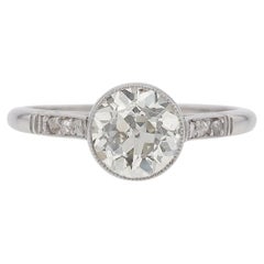 Antique Art Deco Bezel Set Platinum 1.45 Carat Old Mine Cut Diamond Engagement Ring