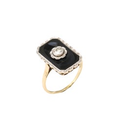 Art Deco Bi-Color Gold , Black Onyx and Diamond Ring