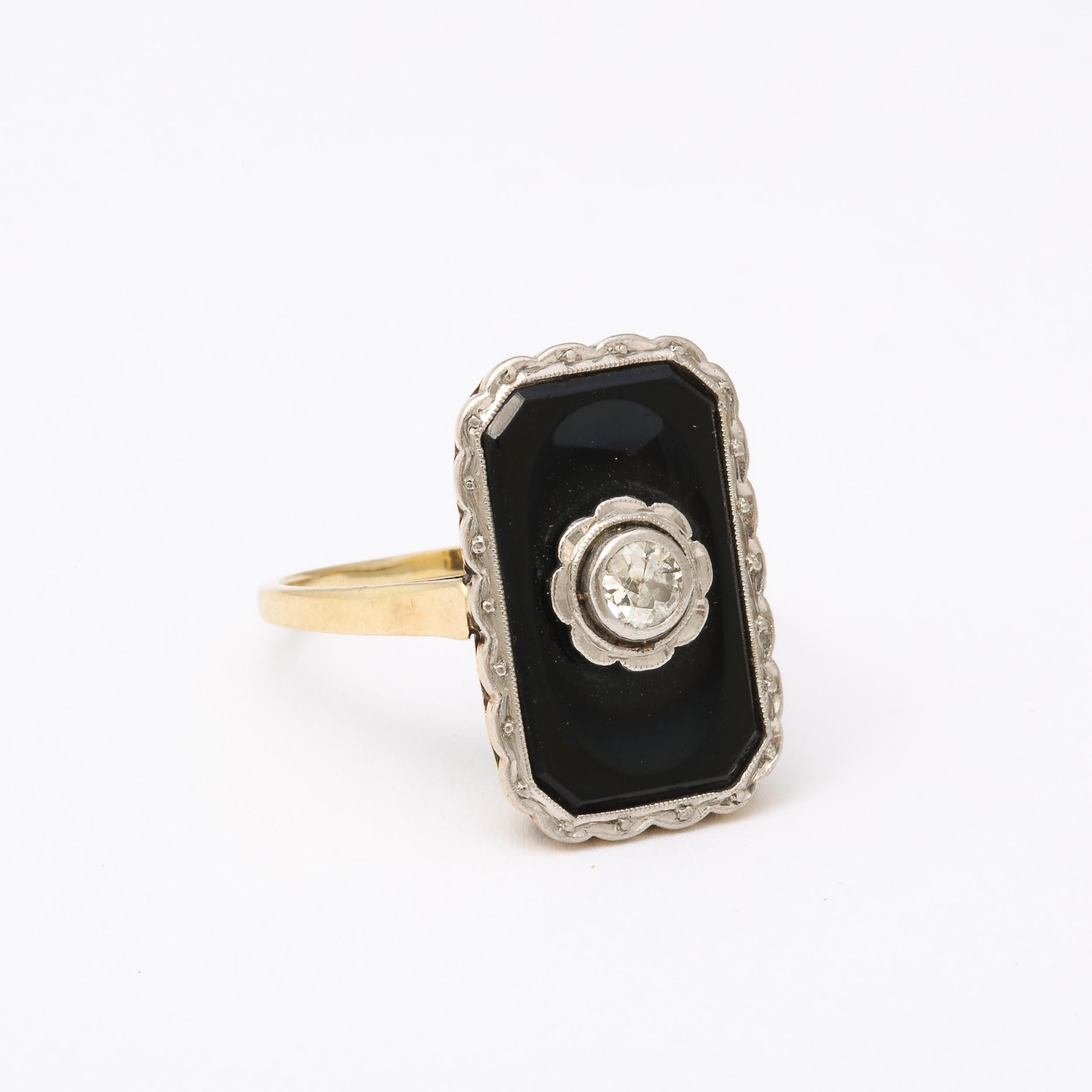 Art Deco Bi-Color Gold , Black Onyx and Diamond Ring For Sale 2