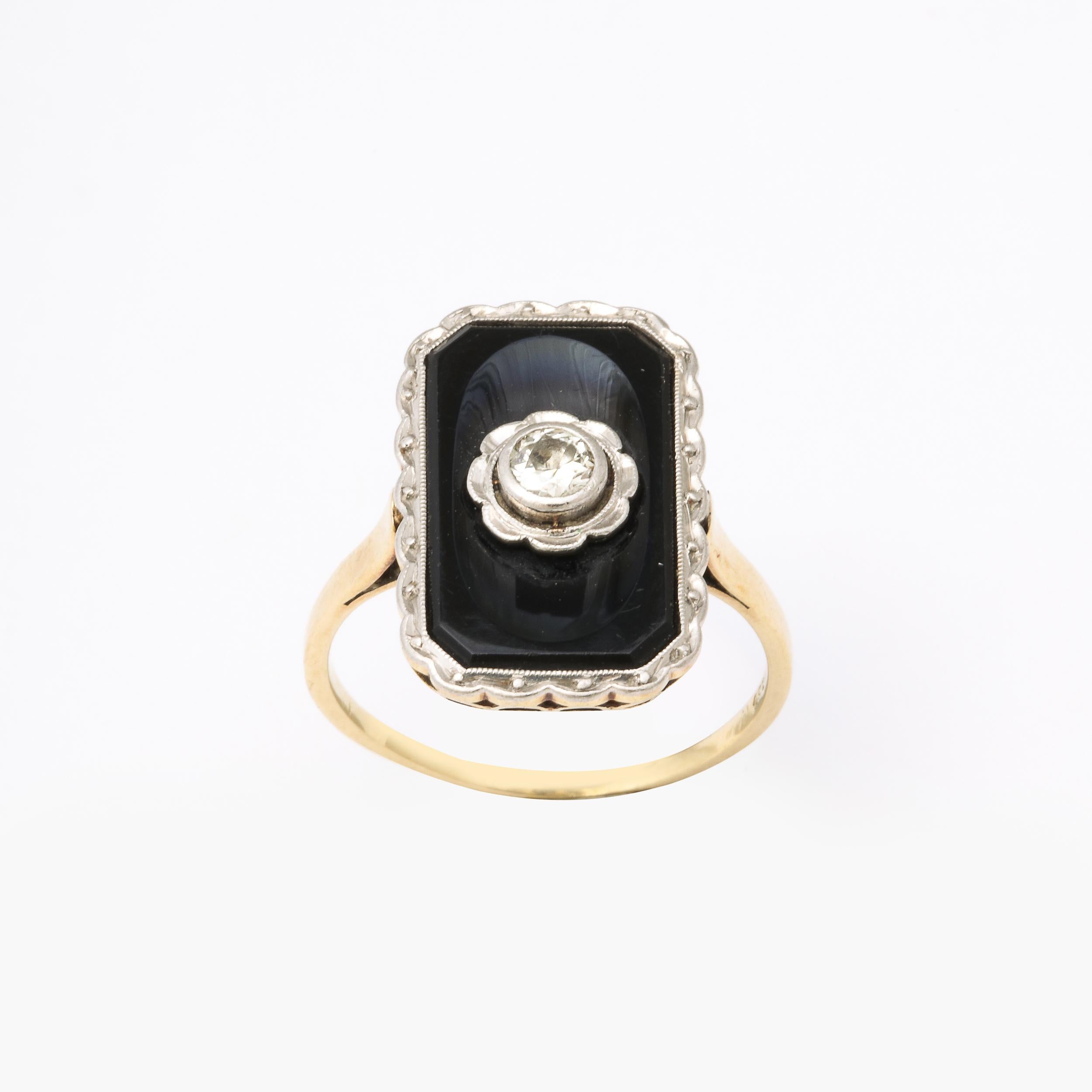 Art Deco Bi-Color Gold , Black Onyx and Diamond Ring For Sale 3