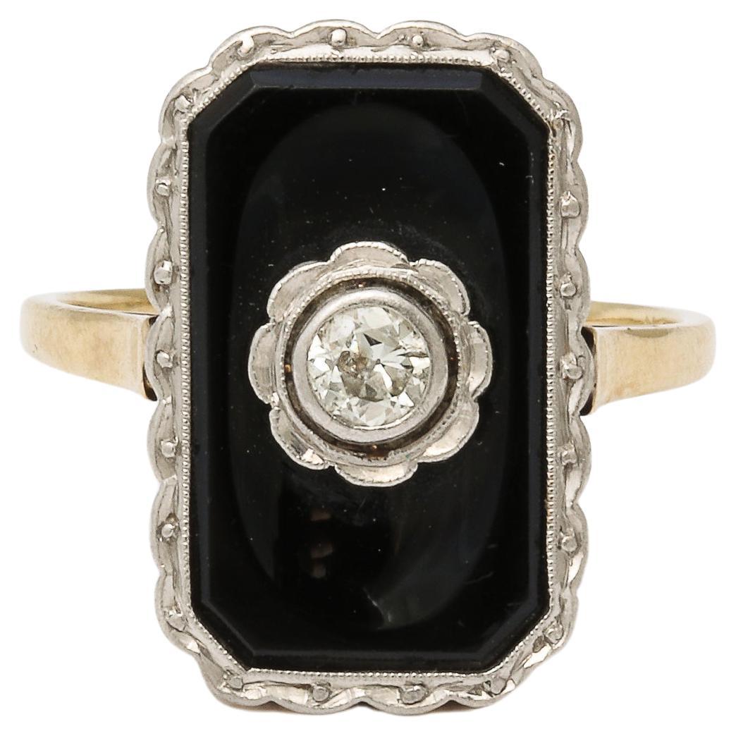 Art Deco Bi-Color Gold , Black Onyx and Diamond Ring For Sale