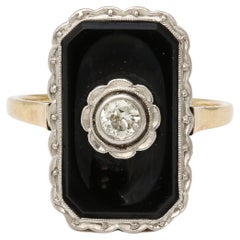 Art Deco Bi-Color Gold , Black Onyx and Diamond Ring