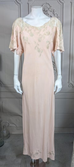 Art Deco Bias Silk Crepe, Tulle and Lace Trimmed Gown