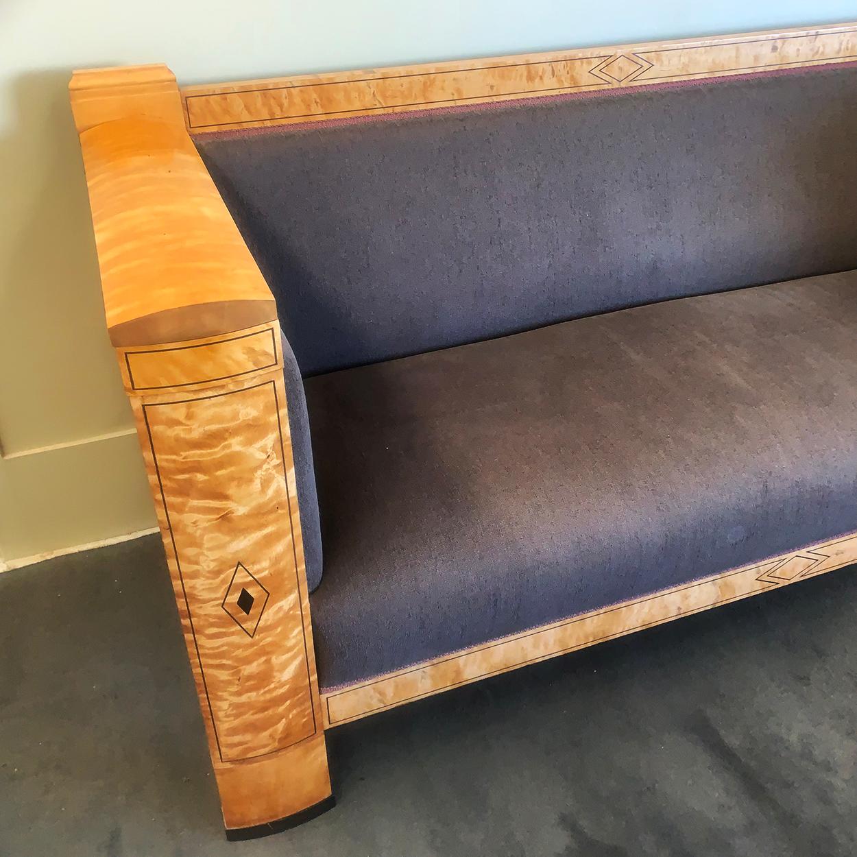Bentwood Art Deco Biedermeier Inlaid Three-Seat Sofa For Sale
