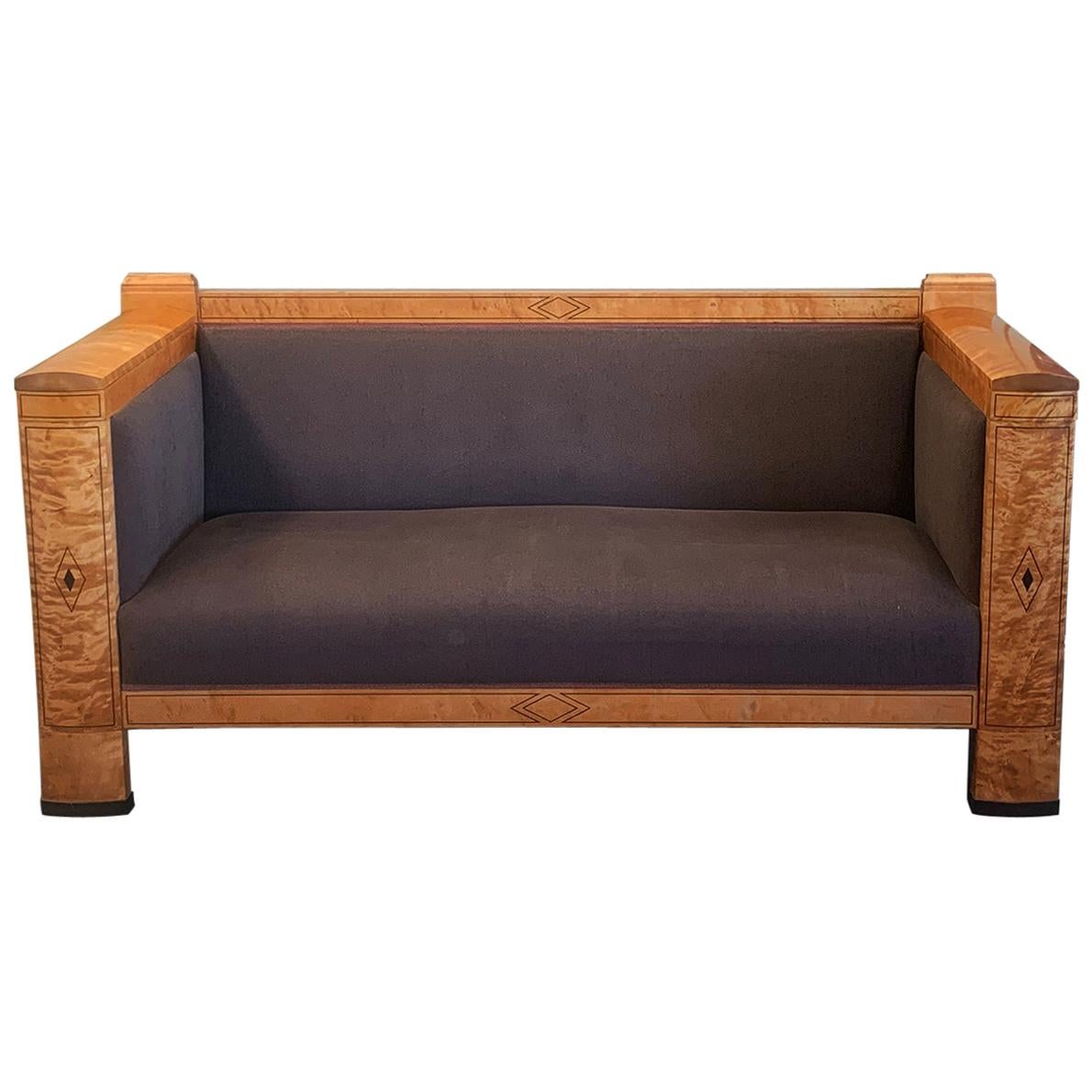 Art Deco Biedermeier Inlaid Three-Seat Sofa For Sale