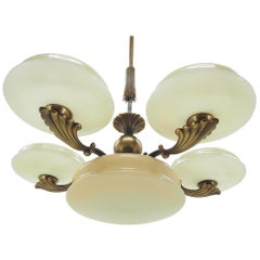 Art Deco Big Brass Chandelier, 1930s