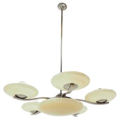 Art Deco Big Chrome, Glass, Pendant, Chandelier, 1930s