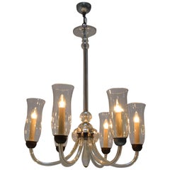 big glass chandeliers Art Deco Big Glass Chandelier, 1930s