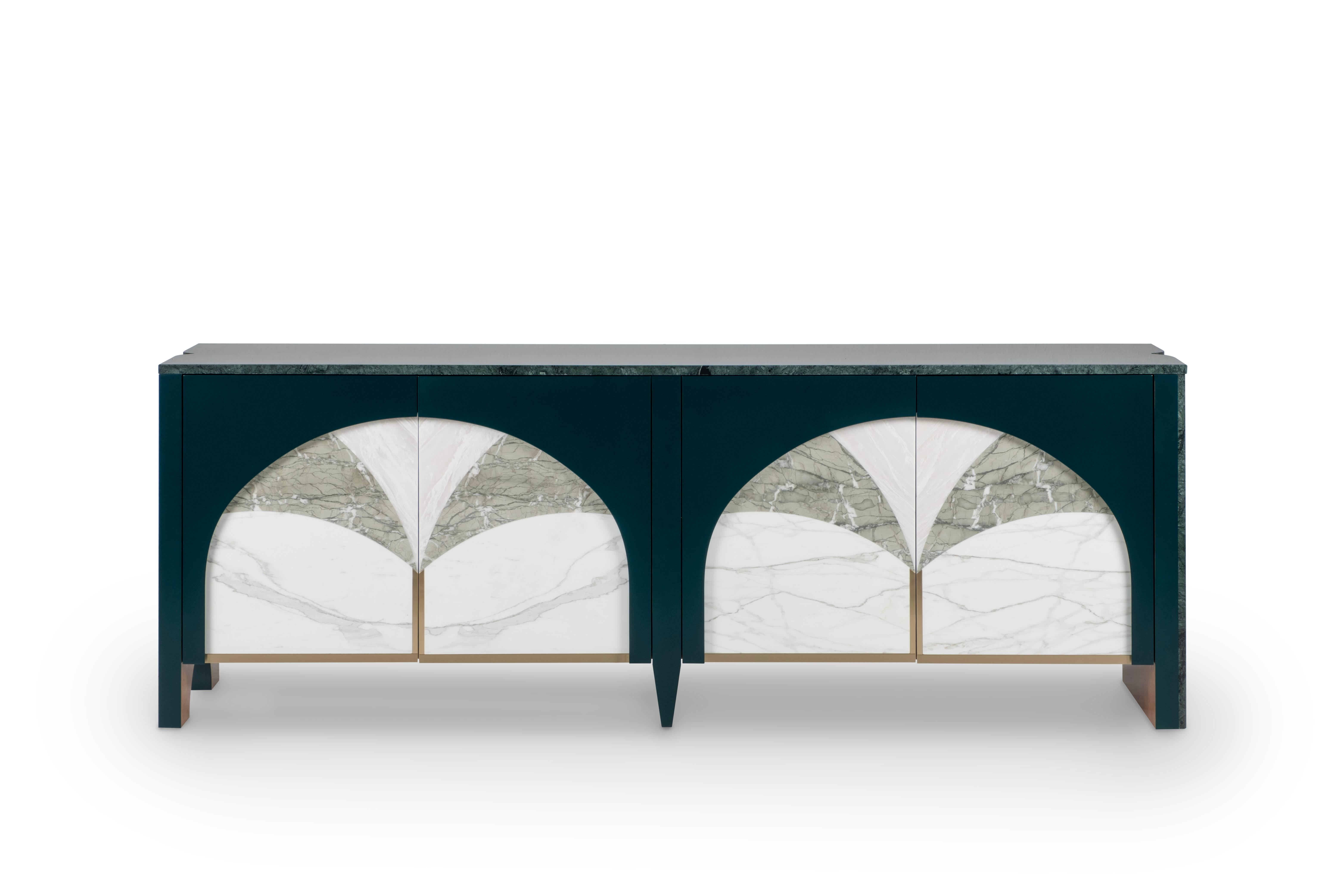 Aparador Art Decó de Mármol Biloba, Mueble de Cóctel, Hecho a Mano Portugal Greenapple Pulido en venta