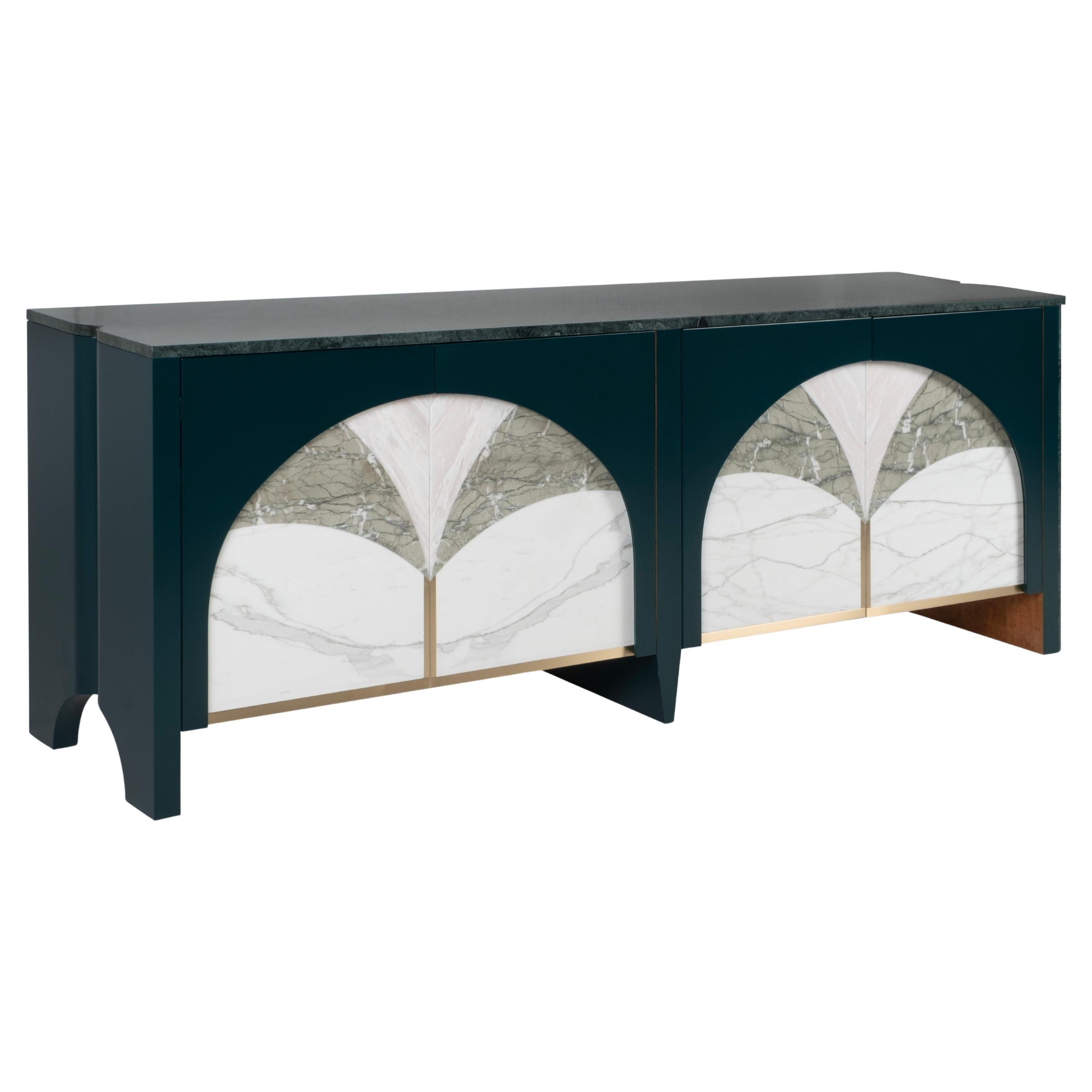 Art Deco Biloba Marble Sideboard, Cocktail Cabinet, Handmade Portugal Greenapple