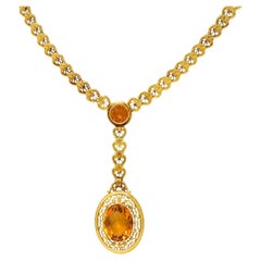 Art Deco Bippart & Co. Citrine 14 Karat Yellow Gold Antique Lotus Drop Necklace