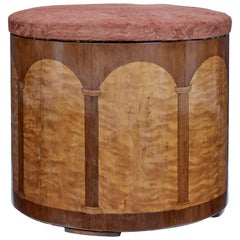 Art Deco Birch and Walnut Stool with Fitted Interior