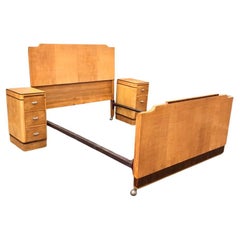 Art Deco Birch Double Bed with walnut trim