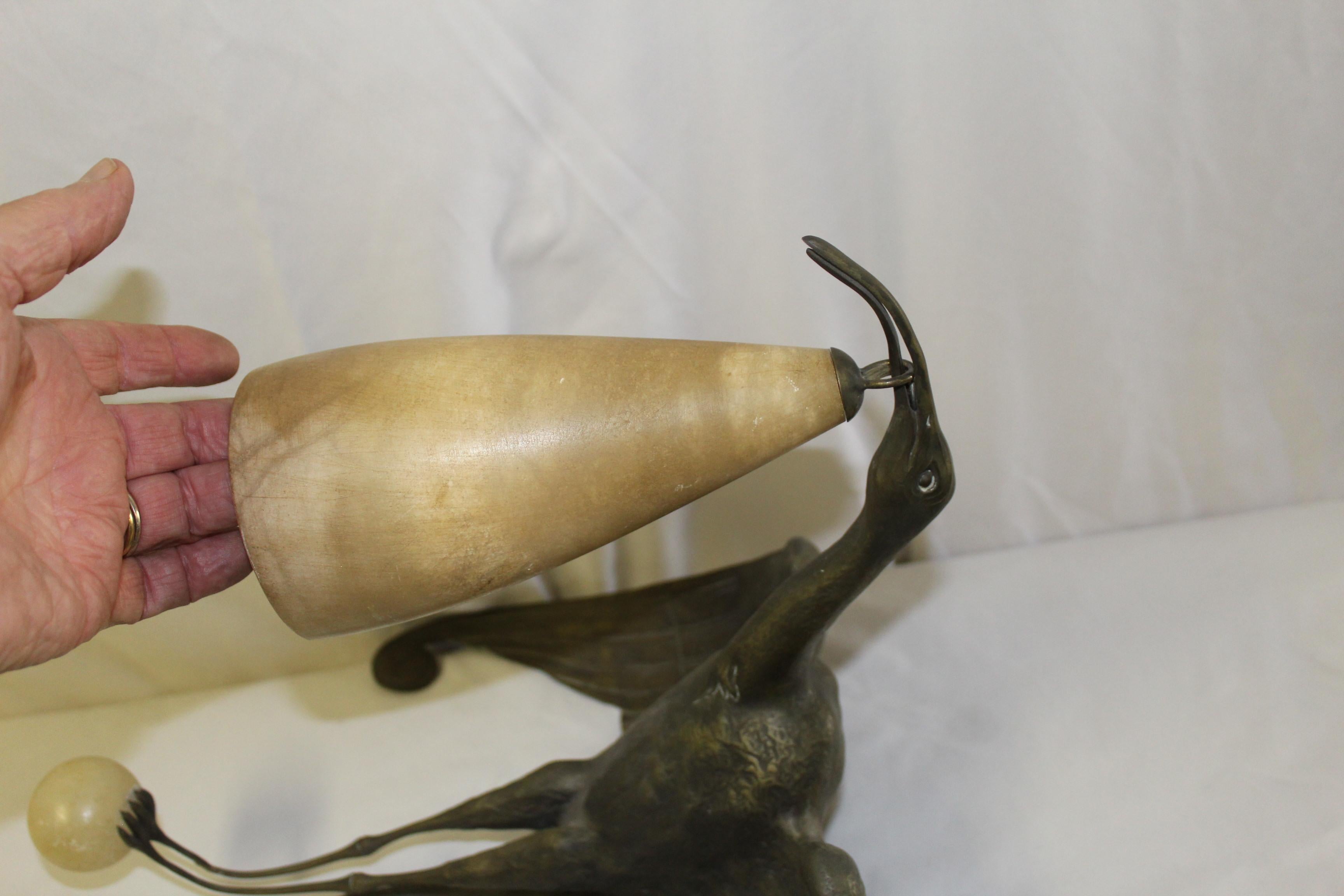 Cast Art Deco Bird Sconce Bronze and Alabaster after Albert Cheuret