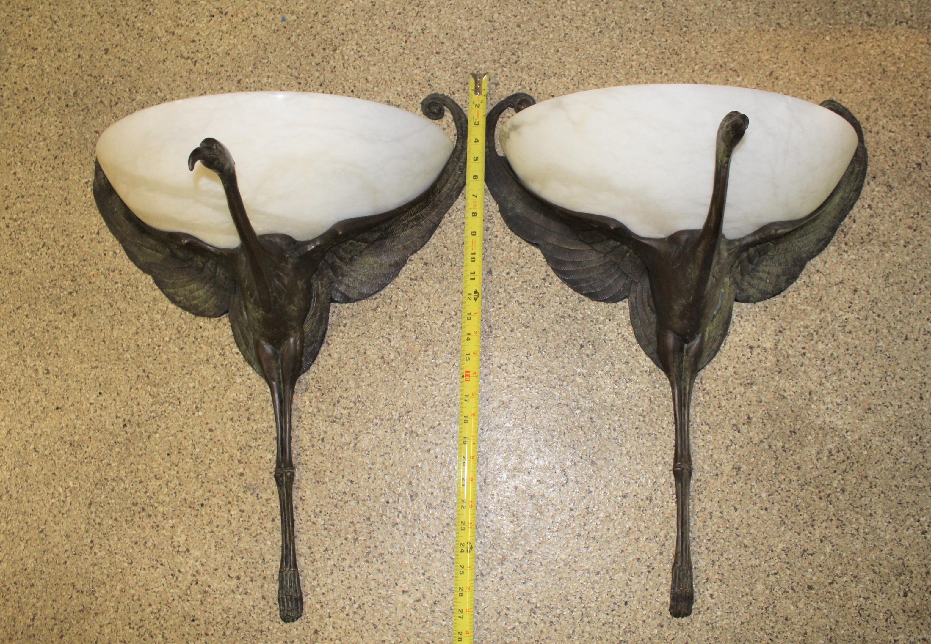 Art Deco Bird Sconces Alabaster and( Bronze) Style of Albert Cheuret 2