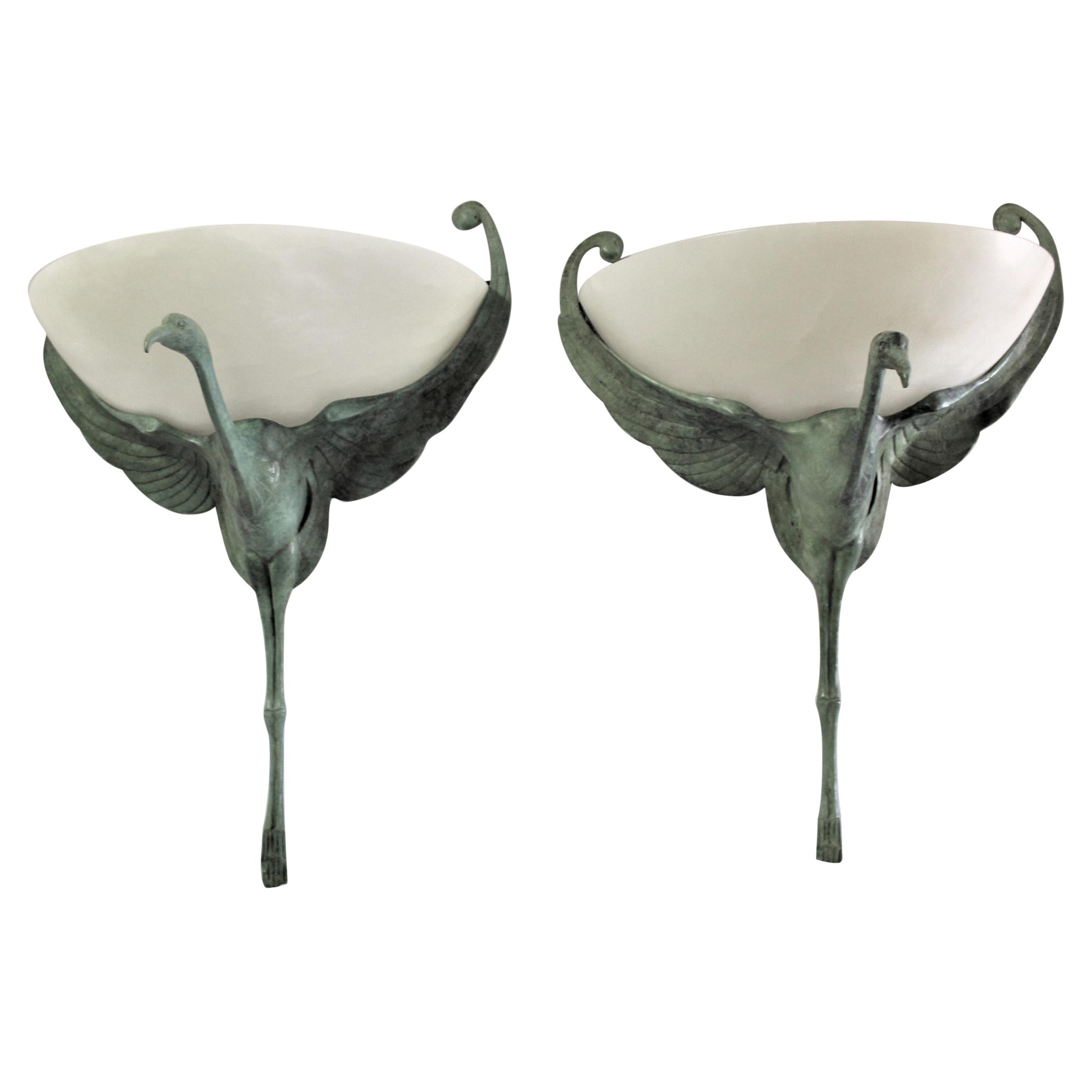 Art Deco Bird Sconces Alabaster and( Bronze) Style of Albert Cheuret