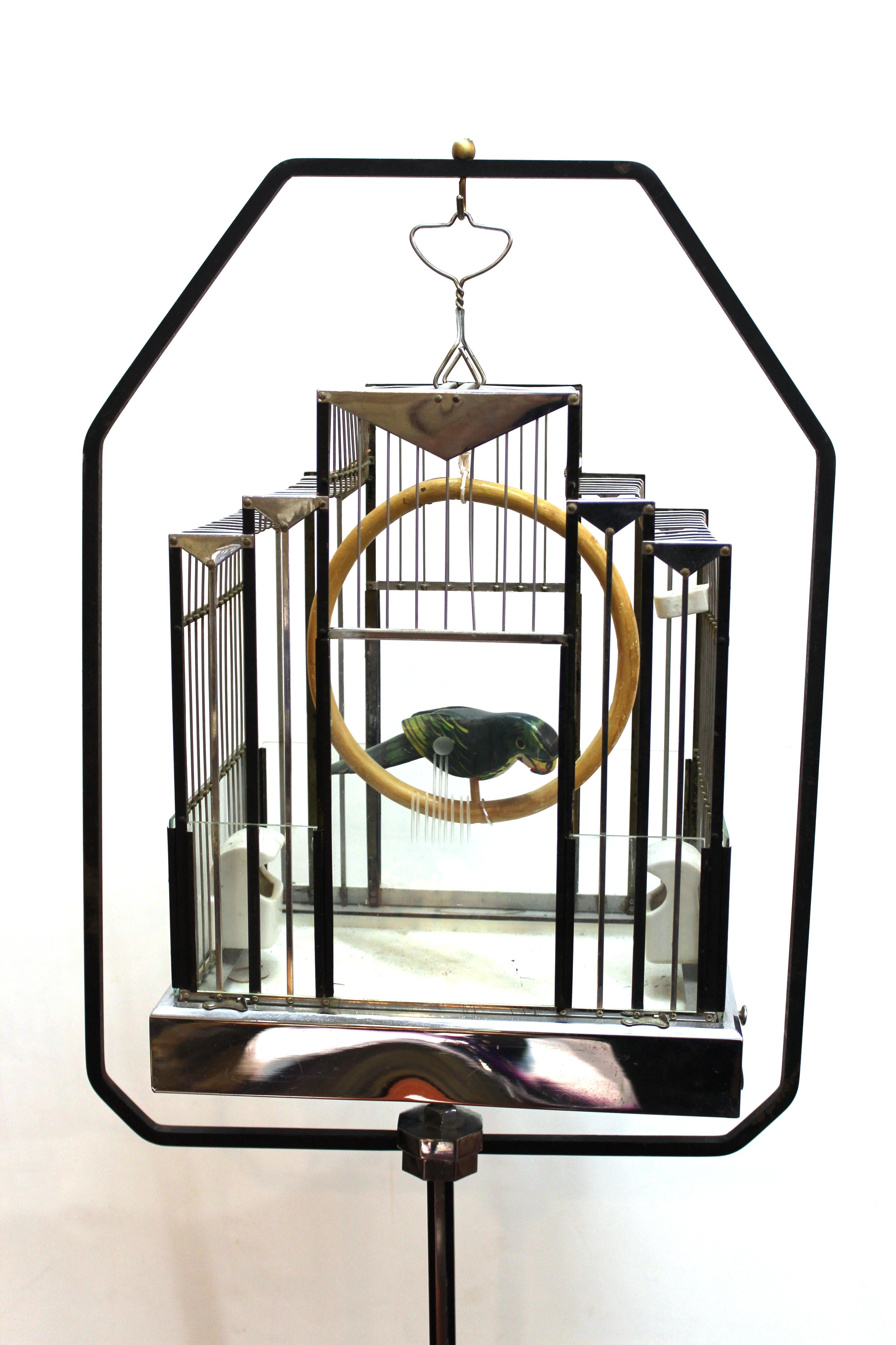 Art Deco Birdcage with Glass and Chrome Accents In Good Condition In New York, NY