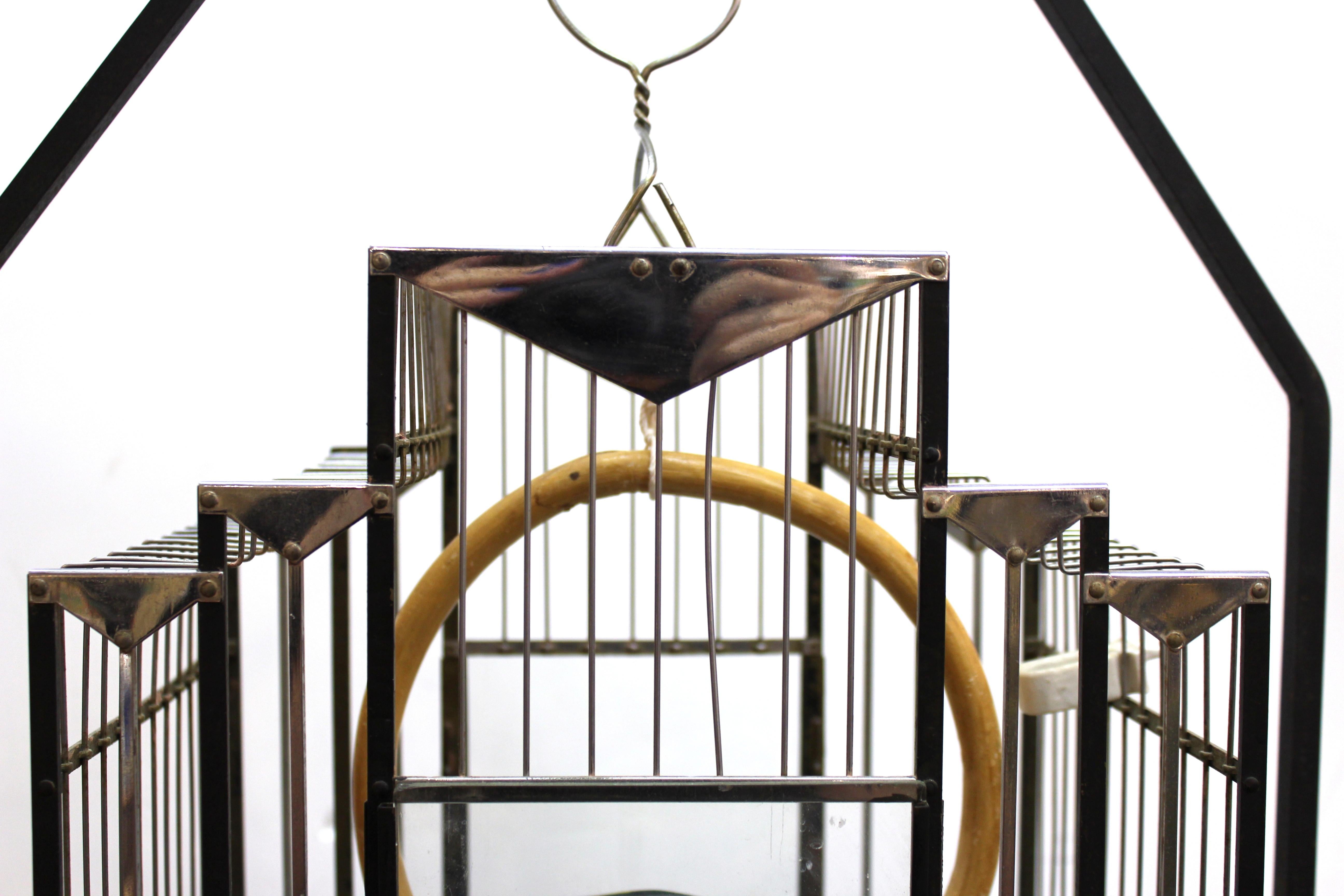 Early 20th Century Art Deco Birdcage with Glass and Chrome Accents