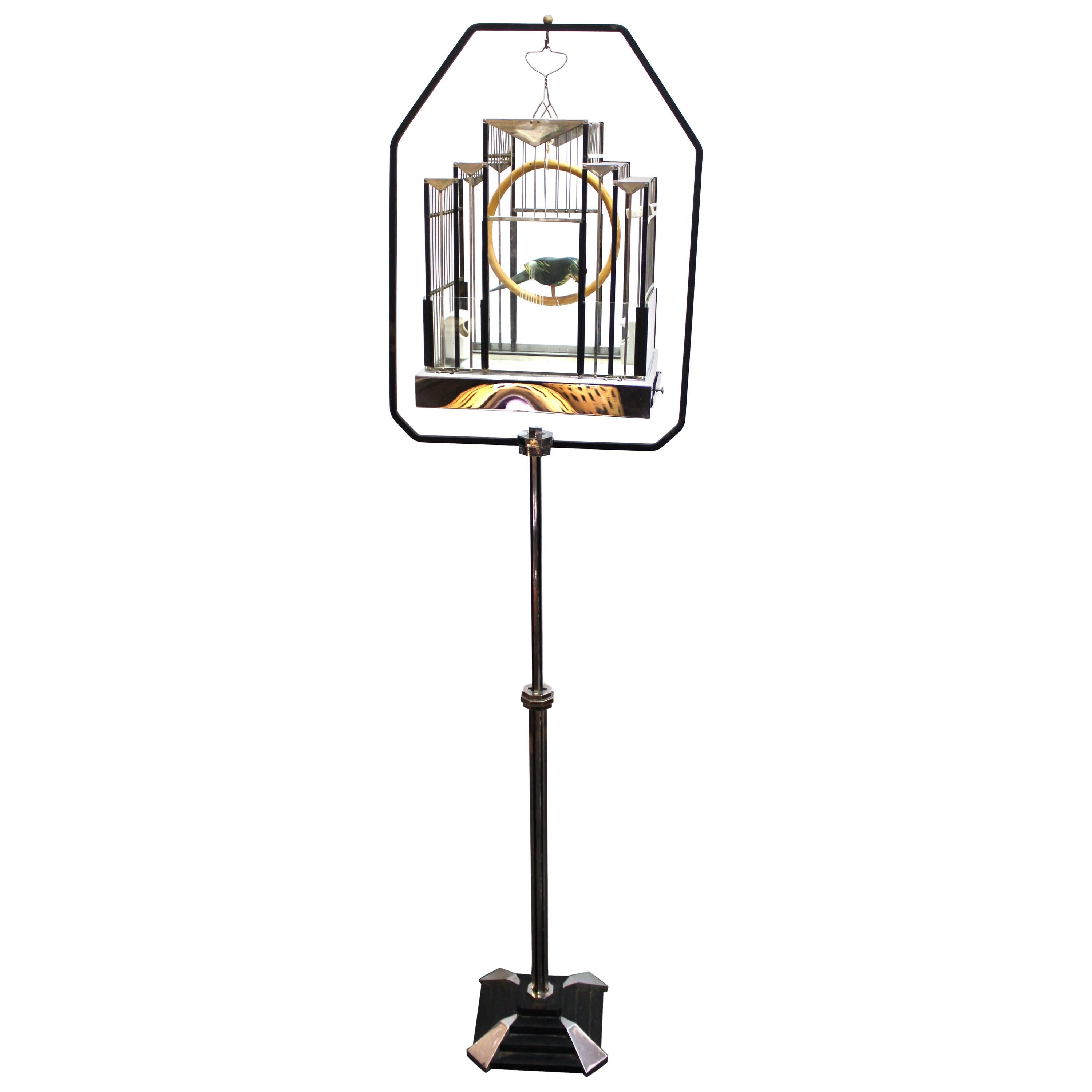 Art Deco Birdcage with Glass and Chrome Accents