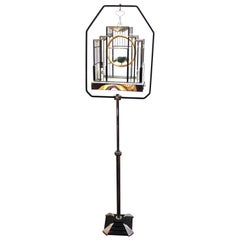 Antique Art Deco Birdcage with Glass and Chrome Accents