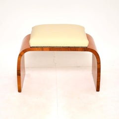 Tabouret Art Déco en érable à œil d'oiseau et cuir