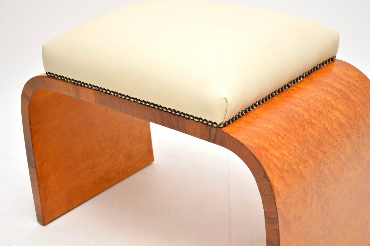 Tabouret Art Déco en érable à œil d'oiseau et cuir en vente 2