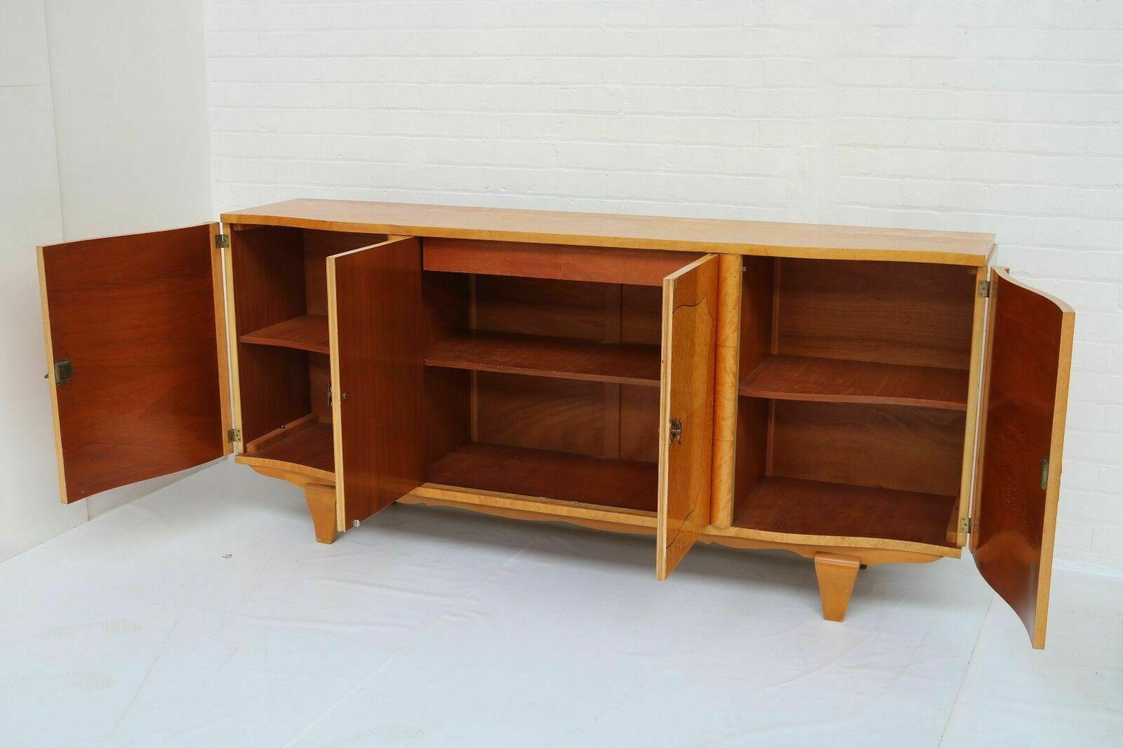 Mid-20th Century Art Deco Bird's Eye Maple and Rosewood Inlays Sideboard Credenza, 1930's