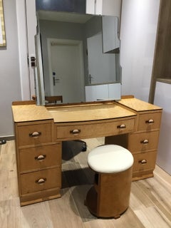 Art Deco Bird's-Eye Maple and Walnut Banding Dressing Table and Stool