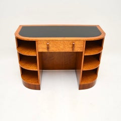 Bureau Art Déco en érable à œil d'oiseau et noyer avec dessus en cuir