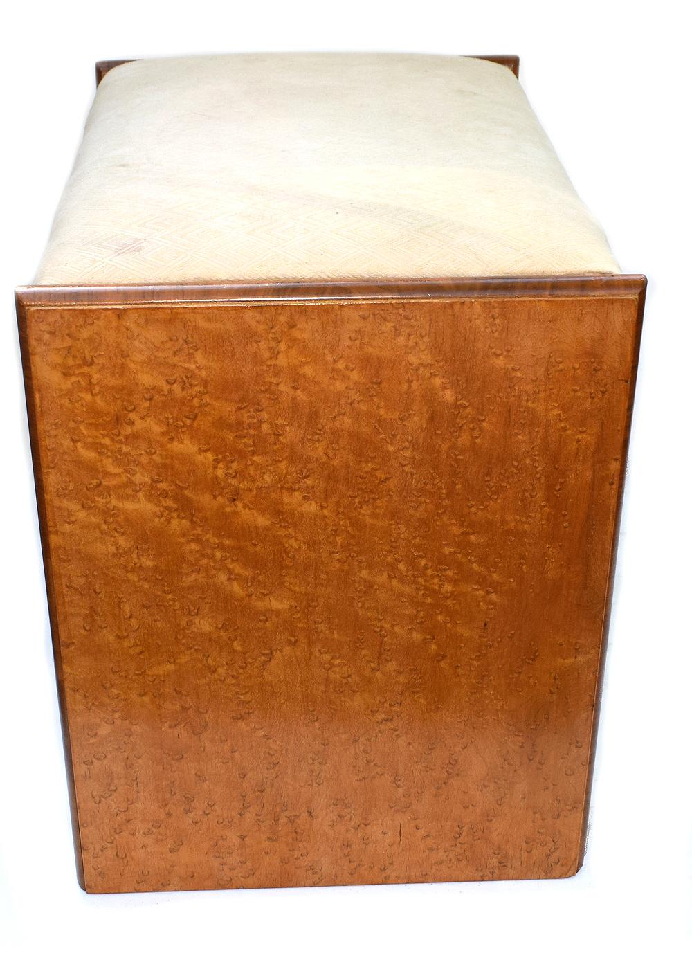 English Art Deco Bird's-Eye Maple Bedroom Stool