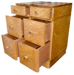 Art Deco Bird's-Eye Maple Bedside Cabinet Night Tables, circa 1930