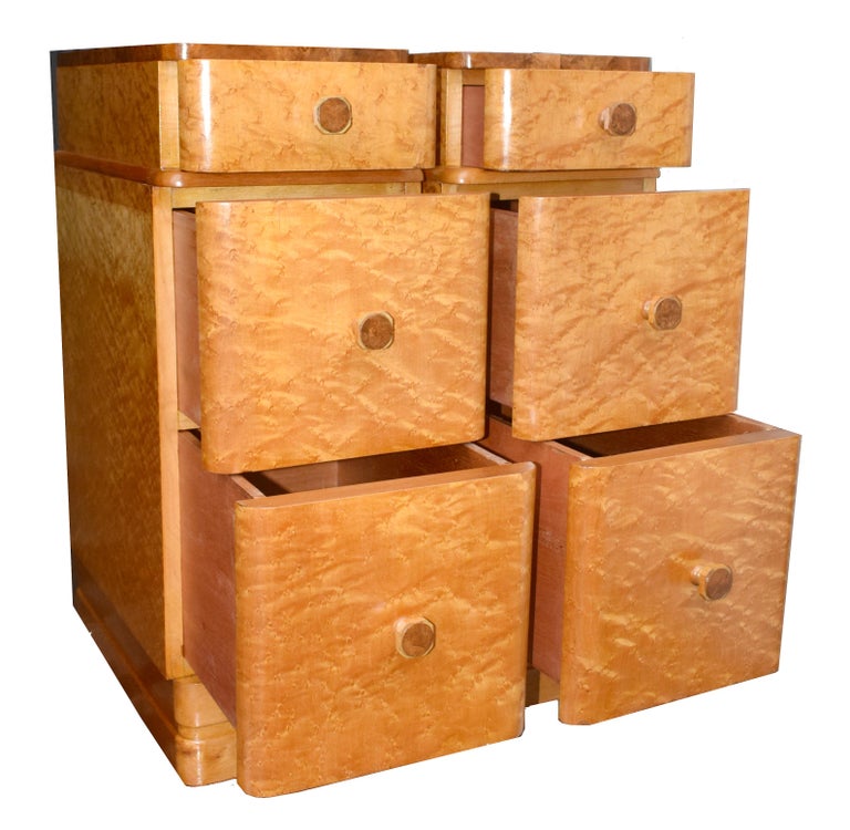 Art Deco Bird'sEye Maple Bedside Night Tables, circa 1930 at