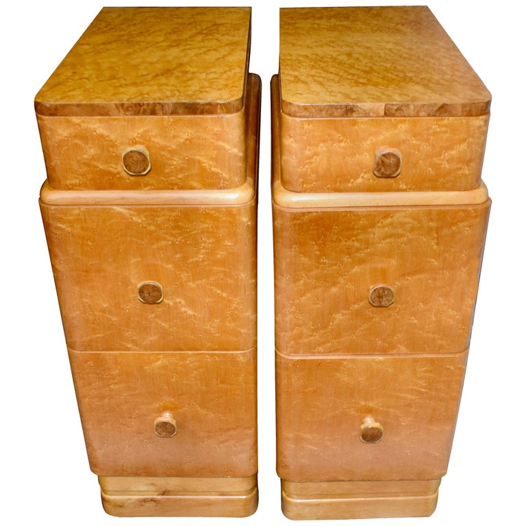 Art Deco Bird'sEye Maple Bedside Night Tables, circa 1930 at